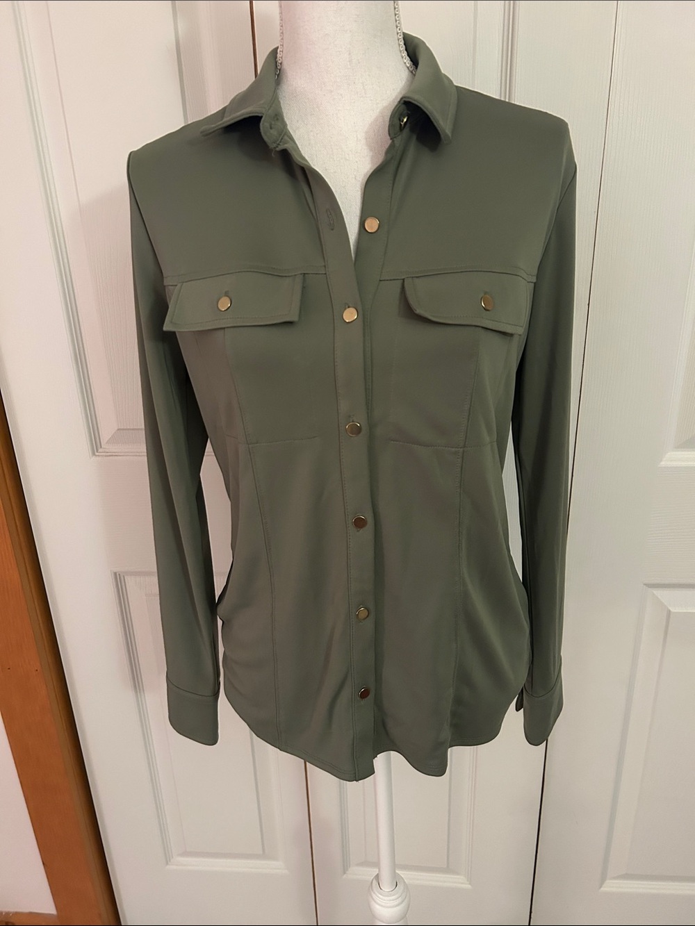INC International Concepts Olive Utility Button-Front Shirt size S